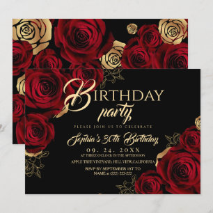 Red Black Roses Birthday Party Invitation