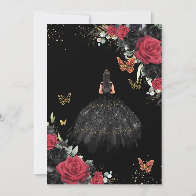 Red Black Roses Floral Dress Gold Quinceaera XV Invitation | Zazzle Red Black Roses Floral Dress Gold Quinceaera XV Invitation | Zazzle