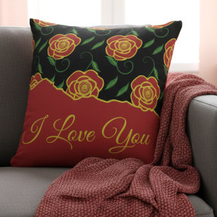 Red Black Roses Love You Throw Pillow