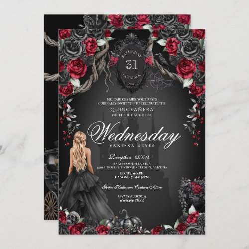 Red Black Roses Quinceanera Gothic Halloween  Invitation