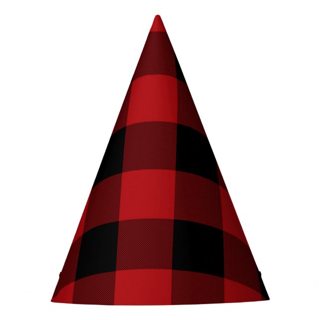 Red & Black Rustic Buffalo Plaid Birthday Party Party Hat (Front)