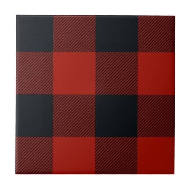 Red Black Rustic Buffalo Plaid Print  Ceramic Tile (Front)
