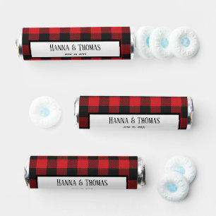Red Black Rustic Buffalo Plaid Wedding Breath Savers® Mints