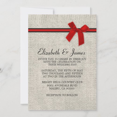 Red &amp; Black Rustic Burlap Wedding Invitations