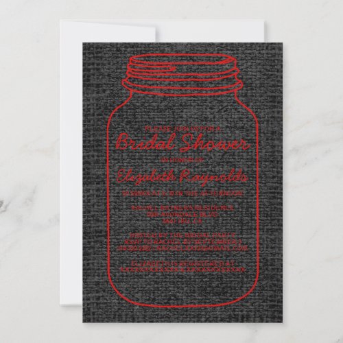 Red Black Rustic Mason Jar Bridal Shower Invites