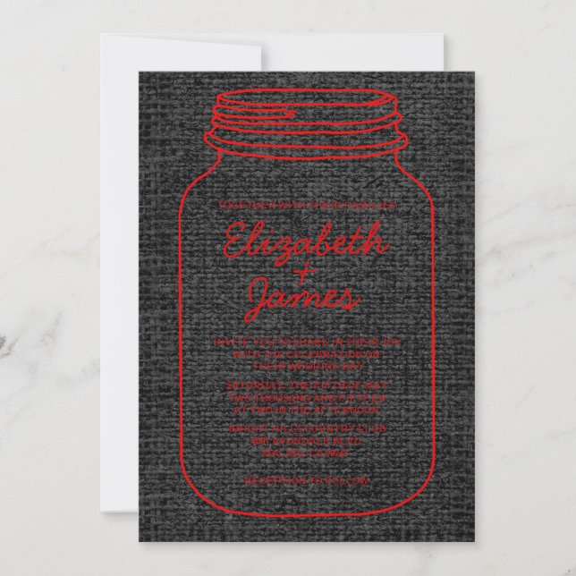Red & Black Rustic Mason Jar Wedding Invitations (Front)