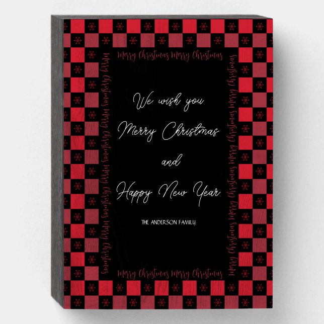 Red & Black Rustic Modern Country Merry Christmas Wooden Box Sign (Front Vertical)