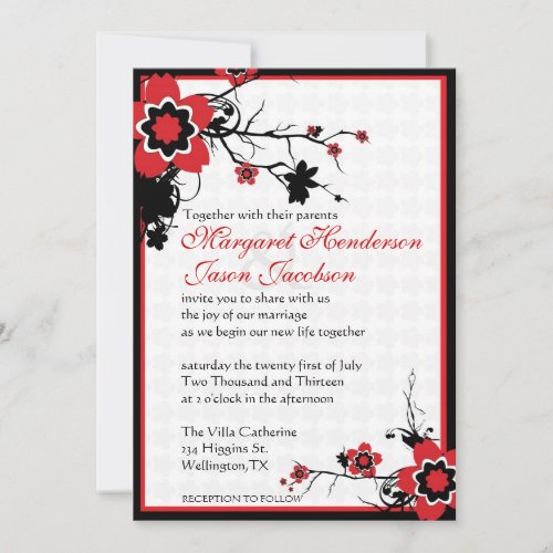 Red  Black Sakura Cherry Blossoms Wedding Invite