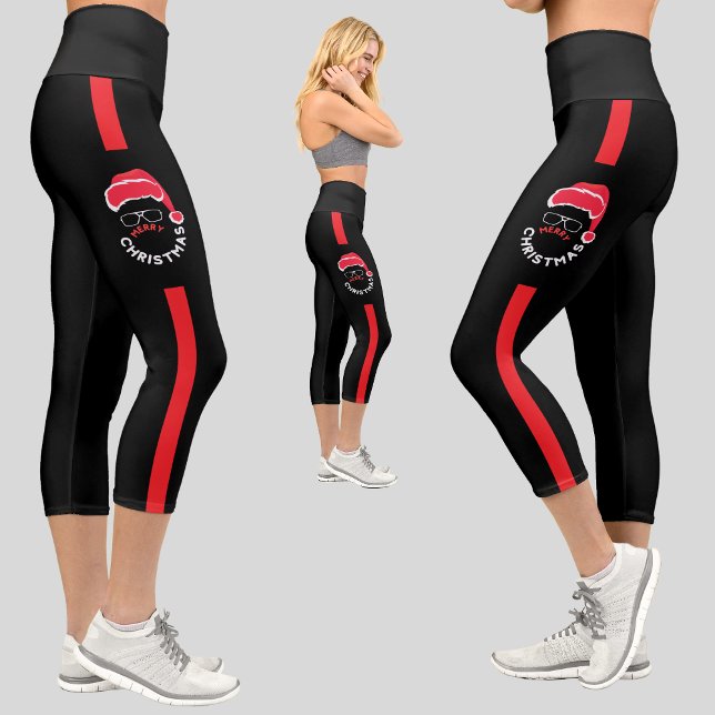 Red Black Santa Claus Christmas Holiday Party Capri Leggings (Creator Uploaded)