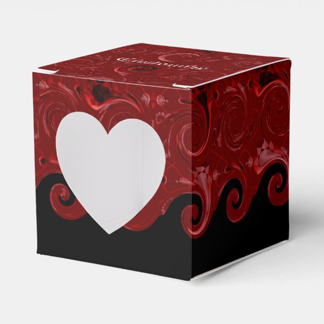 Red & Black Satin Curls Heart Favor Box (Front Side)