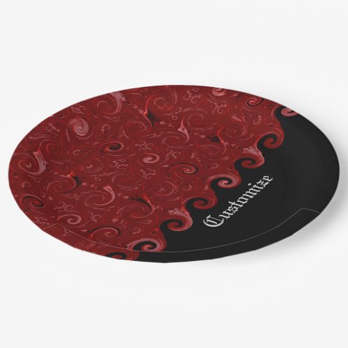 Red  Black Satin Curls Paper Plates