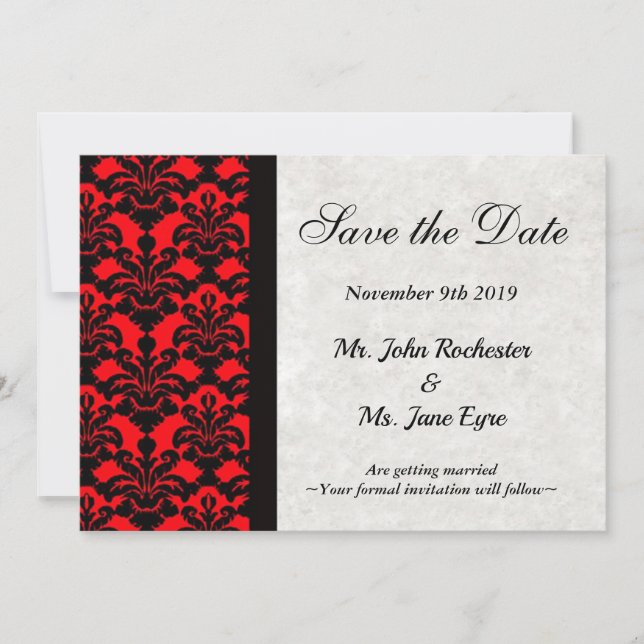 Red & Black Save the Date Announcement (Front)