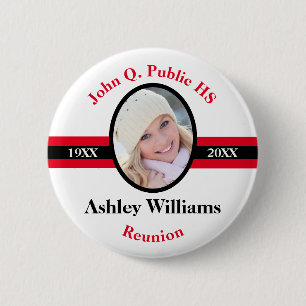 Red   Black School Class Reunion Photo Name Button