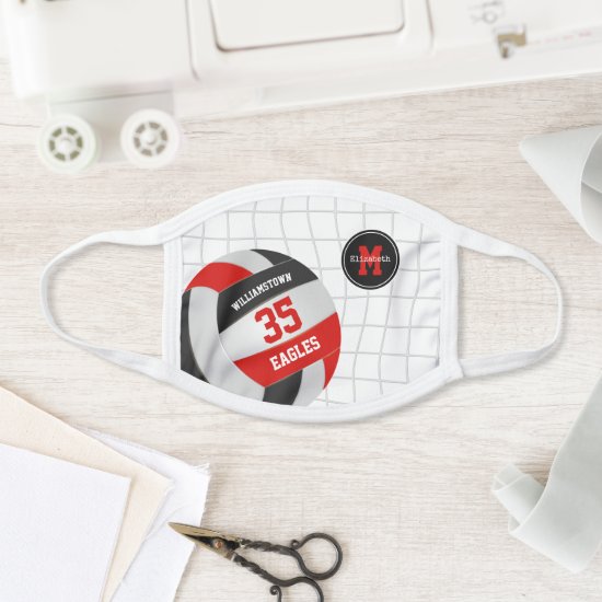 red black school club team name volleyball face mask