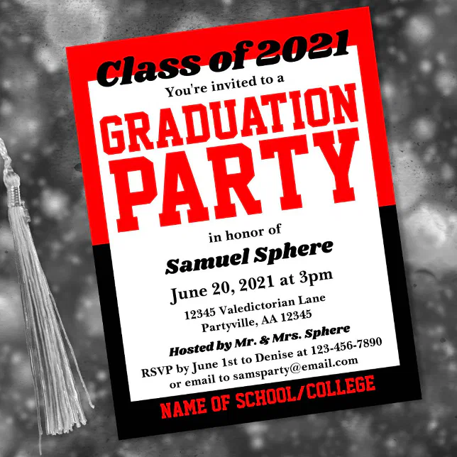 Red Black School Colors Graduation Invitation Postcard | Zazzle