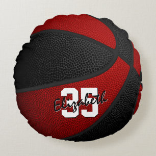 red black school colors her his basketball decor round pillow