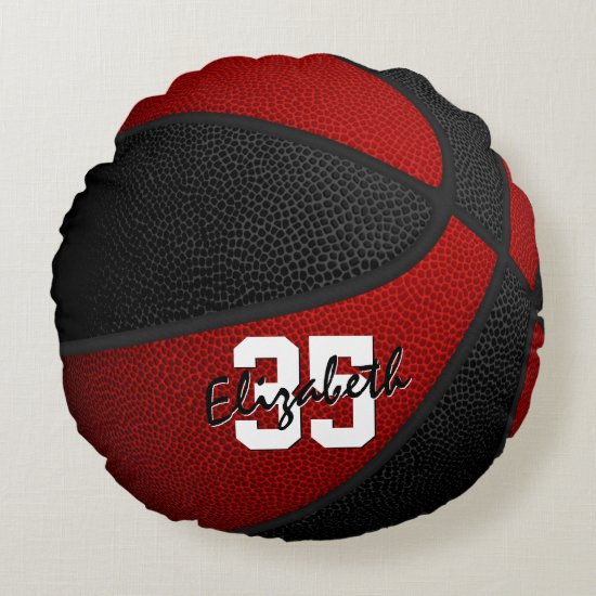 red black school colors her his basketball decor round pillow