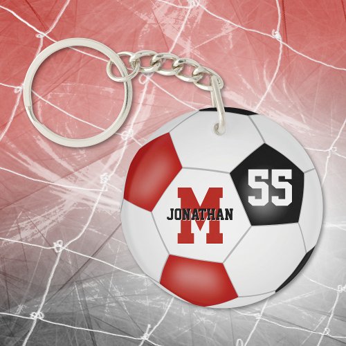 red black school colors soccer bag tag keychain