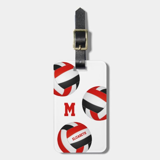 red black school colors volleyball bag luggage tag