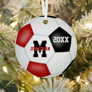 red black school spirit boys girls soccer metal ornament