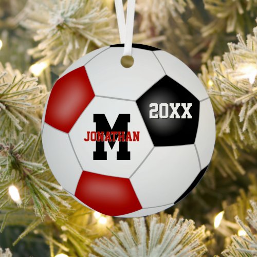 red black school spirit boys girls soccer metal ornament