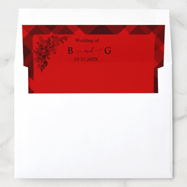 red black scottish celtic tartan wedding pattern envelope liner (In Envelope)