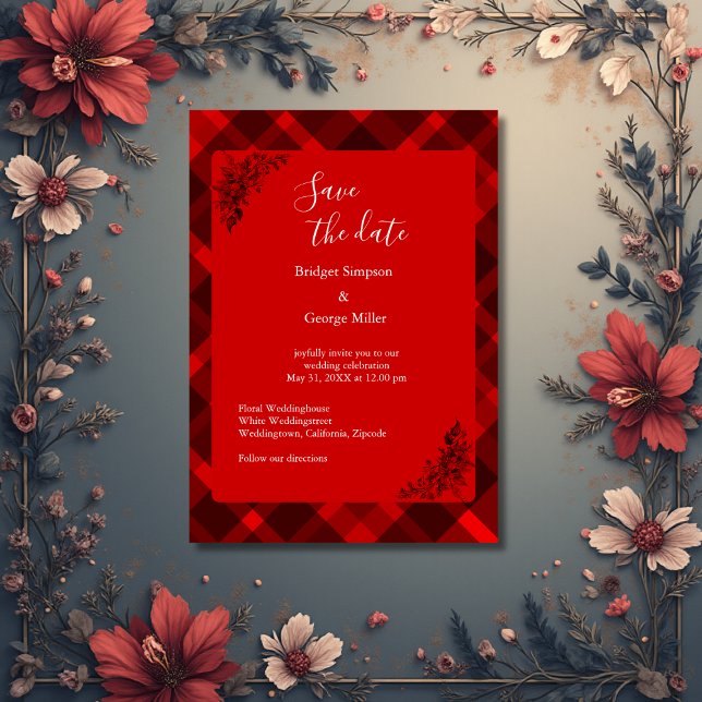 red black scottish celtic tartan wedding pattern invitation (Creator Uploaded)
