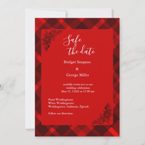 red black scottish celtic tartan wedding pattern invitation