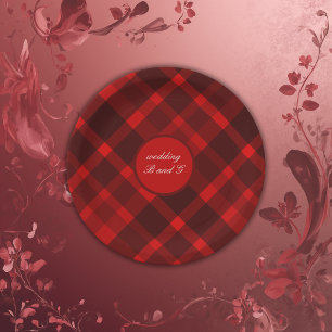 red black scottish celtic tartan wedding pattern paper plates