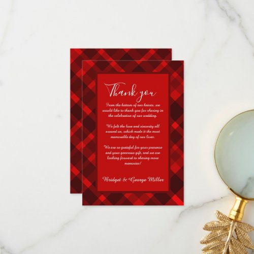 red black scottish celtic tartan wedding pattern thank you card