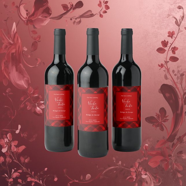 red black scottish celtic tartan wedding pattern wine label (Creator Uploaded)