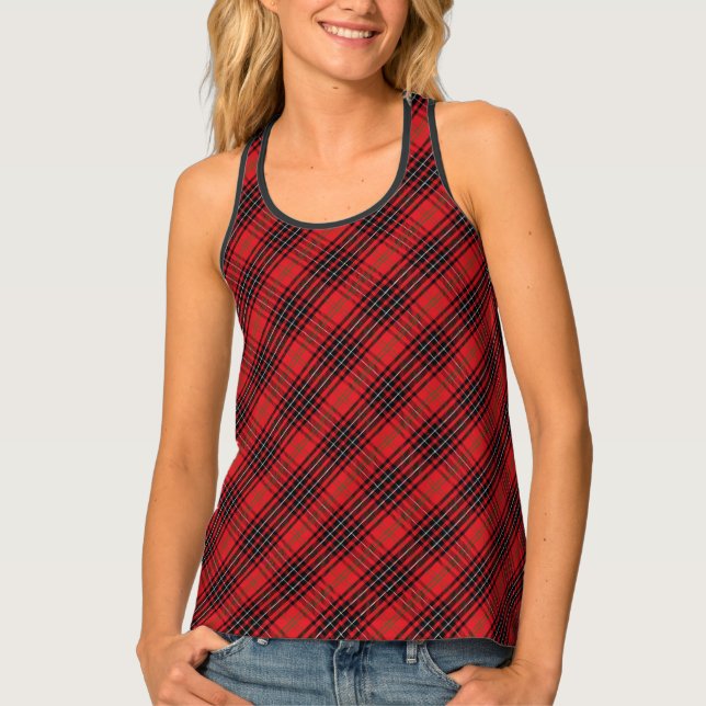 Red Black Scottish Tartan Chic Stylish Pattern Tank Top (Front)