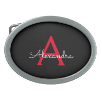 Red Black Script Girly Monogram Name Belt Buckle