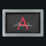 Red Black Script Girly Monogram Name Belt Buckle<br><div class="desc">Black and Red Simple Script Monogram Name Belt Buckle. This makes the perfect graduation,  sweet 16 16th,  18th,  21st,  30th,  40th,  50th,  60th,  70th,  80th,  90th,  100th birthday,  wedding,  bridal shower,  anniversary,  baby shower or bachelorette party gift for someone that loves glam luxury and chic styles.</div>