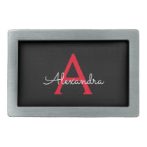 Red Black Script Girly Monogram Name Belt Buckle