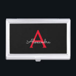 Red Black Script Girly Monogram Name Business Card Case<br><div class="desc">Black and Red Simple Script Monogram Name Business Card Holder. This makes the perfect sweet 16 birthday,  wedding,  bridal shower,  anniversary,  baby shower or bachelorette party gift for someone that loves glam luxury and chic styles.</div>