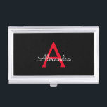 Red Black Script Girly Monogram Name Business Card Case<br><div class="desc">Black and Red Simple Script Monogram Name Business Card Holder. This makes the perfect sweet 16 birthday,  wedding,  bridal shower,  anniversary,  baby shower or bachelorette party gift for someone that loves glam luxury and chic styles.</div>