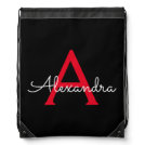 Red Black Script Girly Monogram Name Drawstring Bag Red Black Script Girly Monogram Name Drawstring Bag