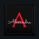 Red Black Script Girly Monogram Name Gift Box<br><div class="desc">Black and Red Simple script Monogram Name Jewelry Keepsake Box. This makes the perfect graduation,  birthday,  wedding,  bridal shower,  anniversary,  baby shower or bachelorette party gift for someone that loves glam luxury and chic styles.</div>