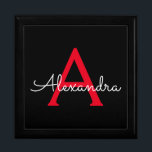 Red Black Script Girly Monogram Name Gift Box<br><div class="desc">Black and Red Simple script Monogram Name Jewelry Keepsake Box. This makes the perfect graduation,  birthday,  wedding,  bridal shower,  anniversary,  baby shower or bachelorette party gift for someone that loves glam luxury and chic styles.</div>