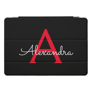 Red Black Script Girly Monogram Name iPad Pro Cover