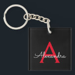 Red Black Script Girly Monogram Name Keychain<br><div class="desc">Black and Red Simple Script Monogram Name Keychain. This makes the perfect sweet 16 birthday,  wedding,  bridal shower,  anniversary,  baby shower or bachelorette party gift for someone that loves glam luxury and chic styles.</div>