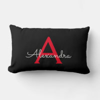 Red Black Script Girly Monogram Name
