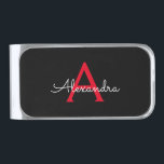 Red Black Script Girly Monogram Name Silver Finish Money Clip<br><div class="desc">Red and Black Simple Script Monogram Name Money Clip. This makes the perfect graduation,  sweet 16 birthday,  wedding,  bridal shower,  anniversary,  baby shower or bachelorette party gift for someone that loves glam luxury and chic styles.</div>