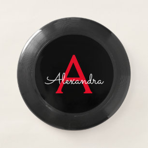 Red Black Script Girly Monogram Name Wham-O Frisbee