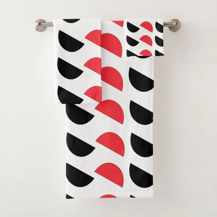 Red Black Semi Circle Geometric Pattern Bath Towel Set Zazzle