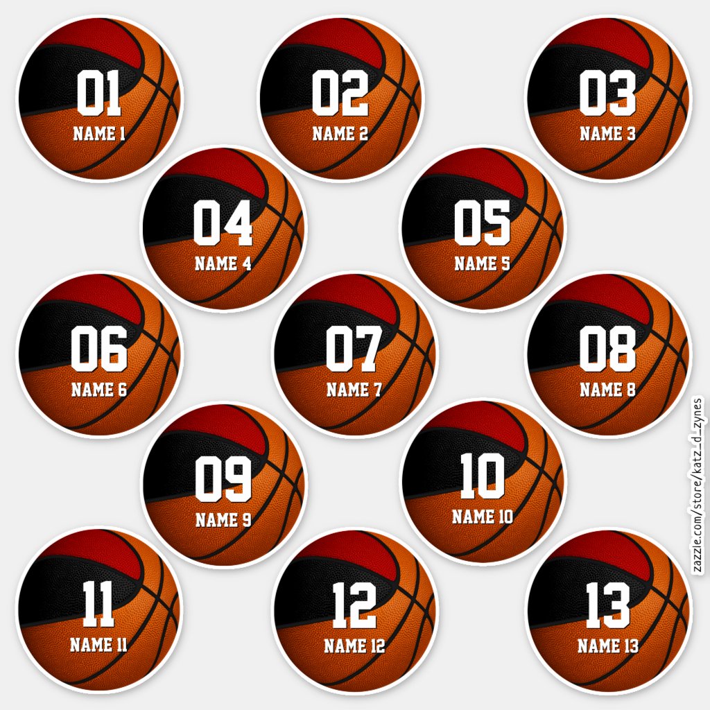 red black set of 13 kids basketball team gifts stickers