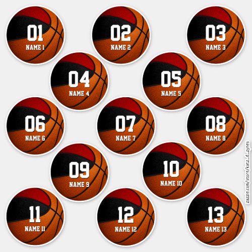 red black set of 13 kids basketball team gifts sticker
