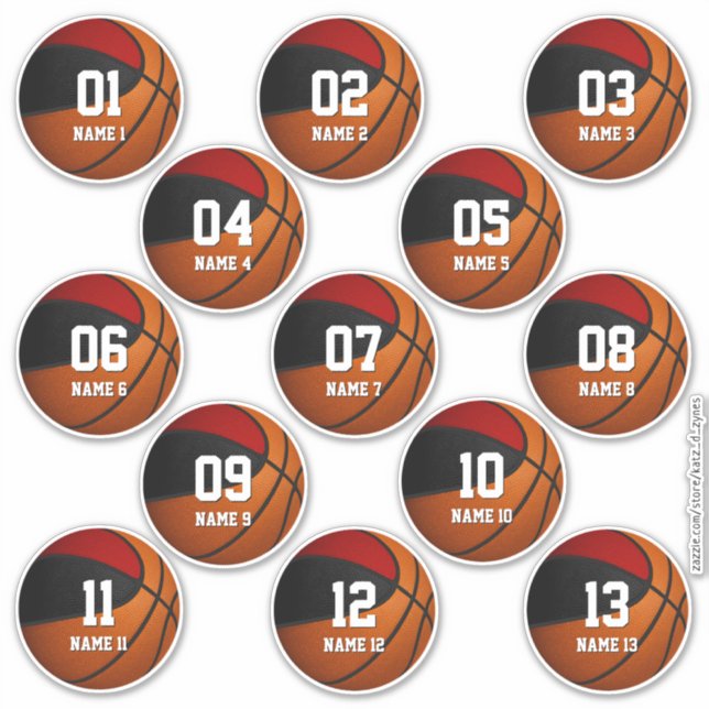 red black set of 13 kids basketball team gifts sticker (Front)