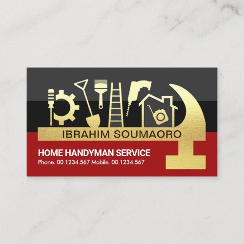 Red Black Shade Layers Gold Hammer Tool Business Card